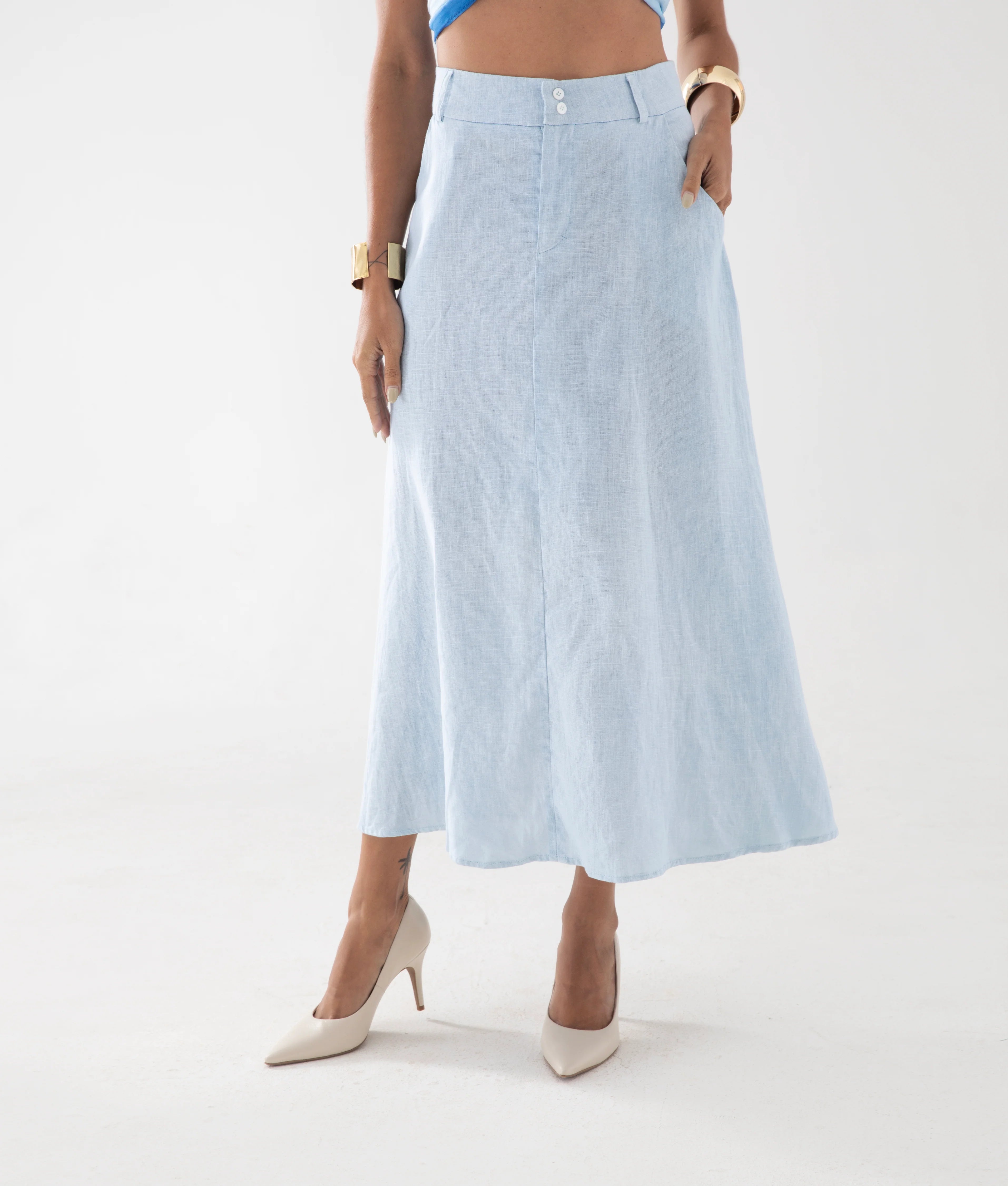 Long Skirt HIGH TIDE Pure Linen - Blue