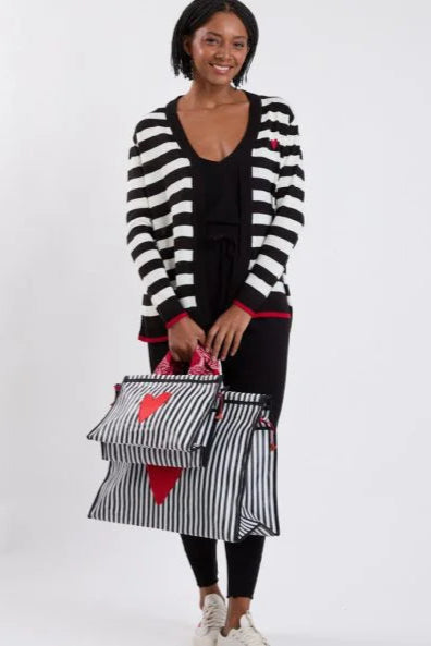 Black and Off White Stripe Cardigan - KOPLIN SHOP