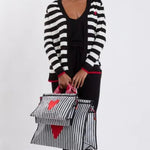 Black and Off White Stripe Cardigan - KOPLIN SHOP