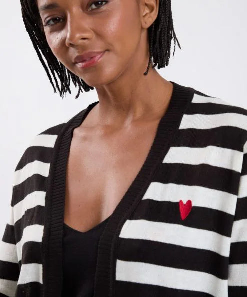 Black and Off White Stripe Cardigan - KOPLIN SHOP