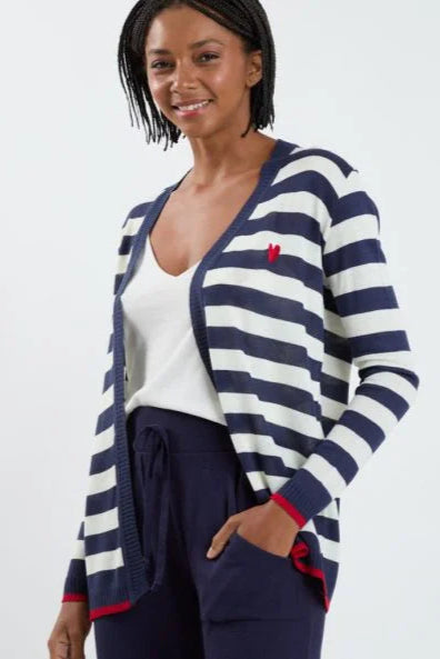 Navy and Off White Stripe Cardigan - KOPLIN SHOP