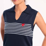 Navy Striped Knit Polo Shirt