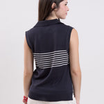 Navy Striped Knit Polo Shirt