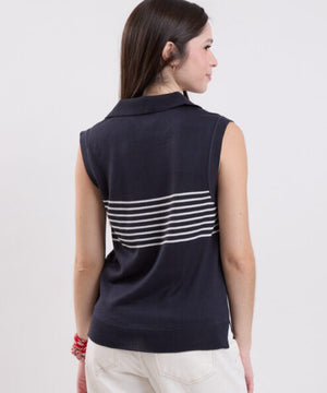 Navy Striped Knit Polo Shirt