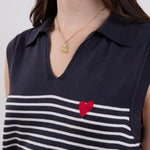 Navy Striped Knit Polo Shirt
