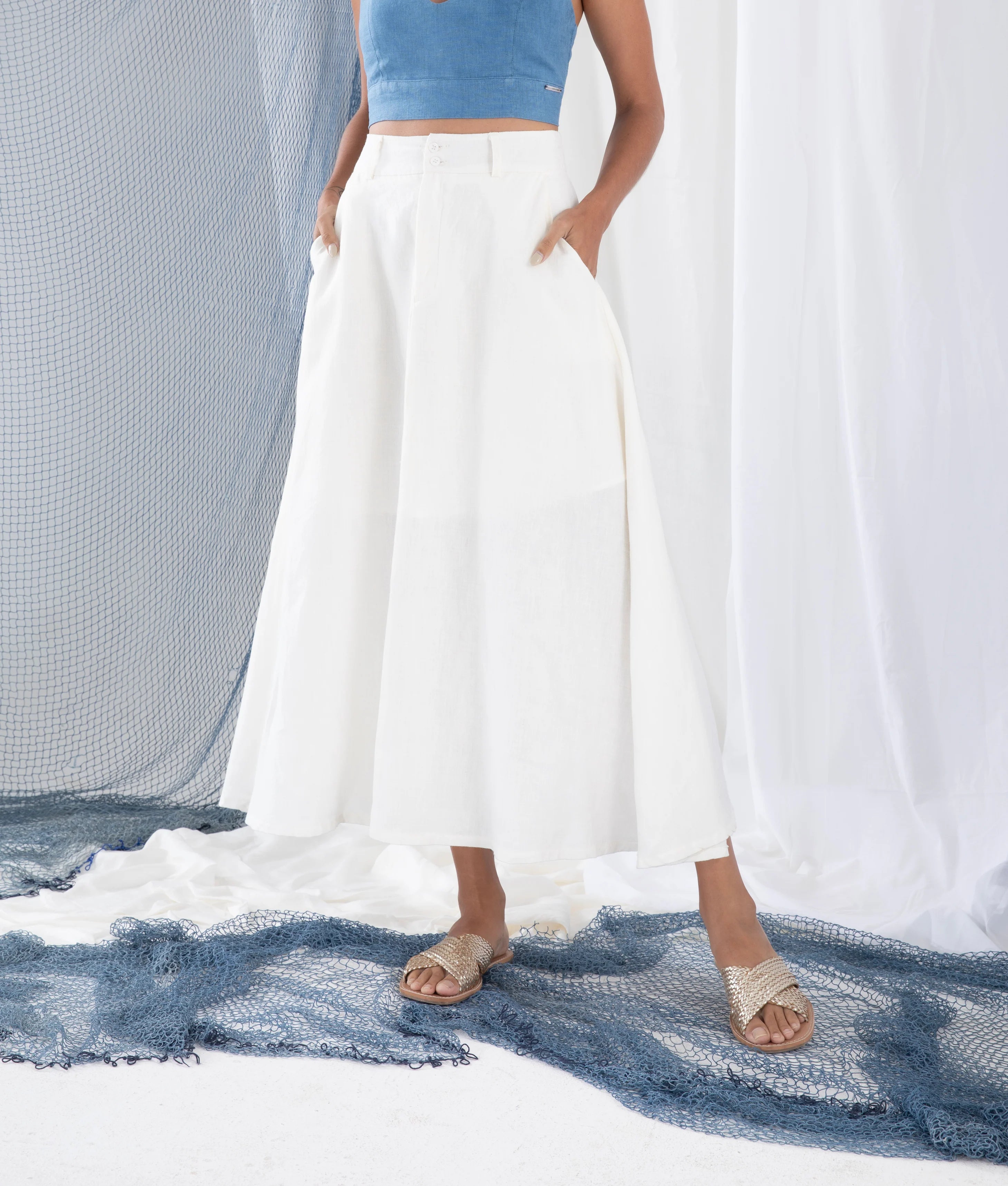 Long Skirt HIGH TIDE Pure Linen - White